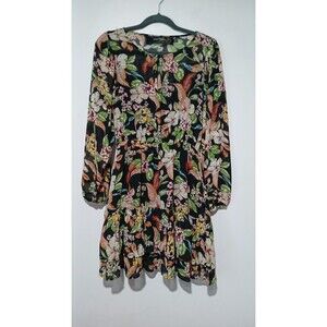 Code x Mode Floral Chiffon Dress Black Multicolor Long Sleeve Layered Size XS